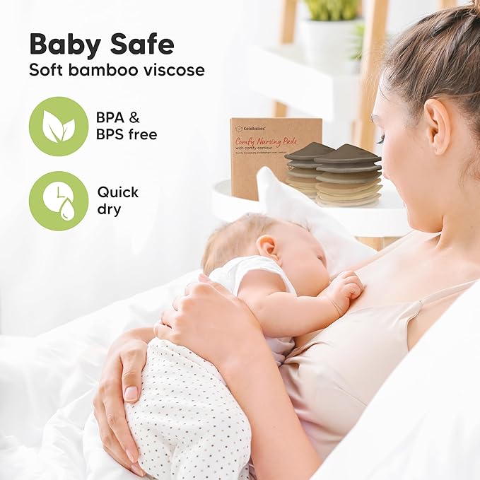 Organic Nursing Pads - 14 Washable Breast Pads for Breastfeeding, Wash Bag, Viscose Derived from Bamboo Reusable Nipple Covers for Breastfeeding Essentials, Soft & Absorbent (Coffee, L 5")