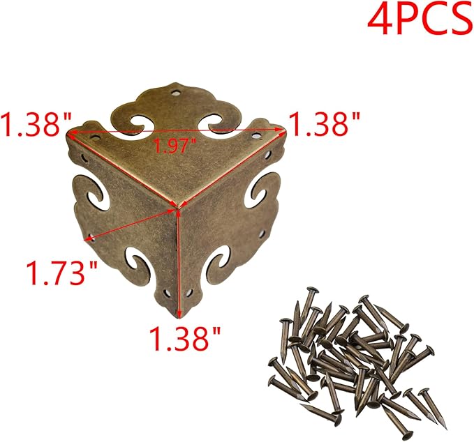 MY MIRONEY 4PCS Brass Furniture Corner Protector Decorative Box Corner Protector Hollow Cloud Pattern Antique Hardware Desk Edge Corner Guard with Nails, 1.38" x 1.38" x 1.38"