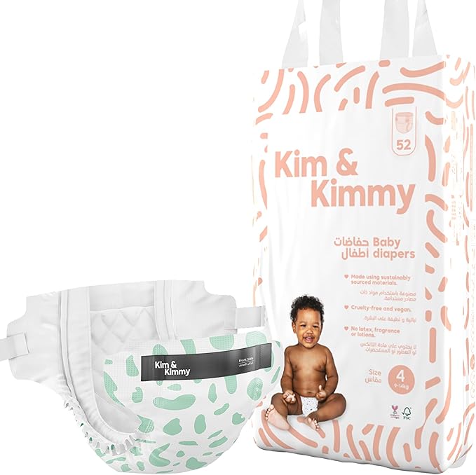 Kim & Kimmy Eco Diapers, Size 4, 20-31 lbs, 52 Diapers - 12 Hour Leak Protection, No Rashes, Hypoallergenic, Ultra-Soft & Highly Absorbent - Cruelty Free & Vegan - Green Dalmatian