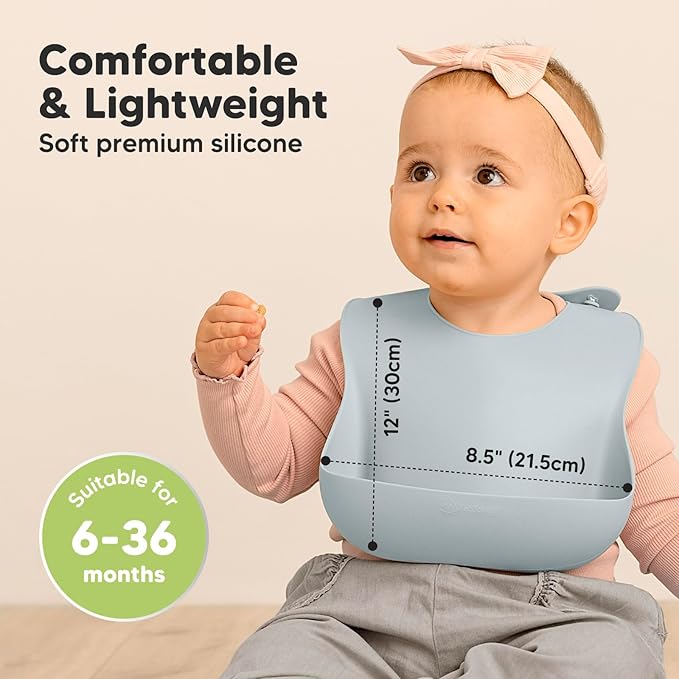 KeaBabies 2-Pack Silicone Bibs for Babies, Toddlers Girl, Boy – Sturdy Food-Grade Baby Bibs for Eating, Large Food Catcher, Clean & Put On Easily, Waterproof Toddler Feeding Essentials (Alps)