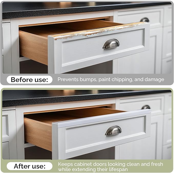 Snugly Fit 24" Length Cabinet Door Protector, Flexible Slip-On Plastic Edge Guard, Thin Transparent Edge Protectors to Prevent Wear, Chipping, Discoloration, Cabinet Bumpers, 3/4" Thick,10 PCS