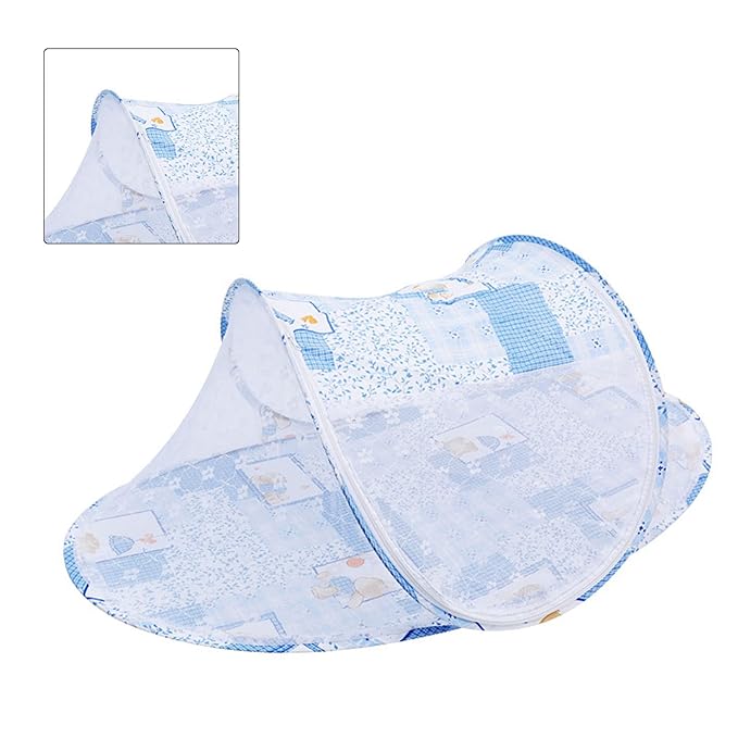 Baby Crib Net Tent, Zipper Closure Folding Portable Breathable Baby Bed Net Cover for Infant (Blue)