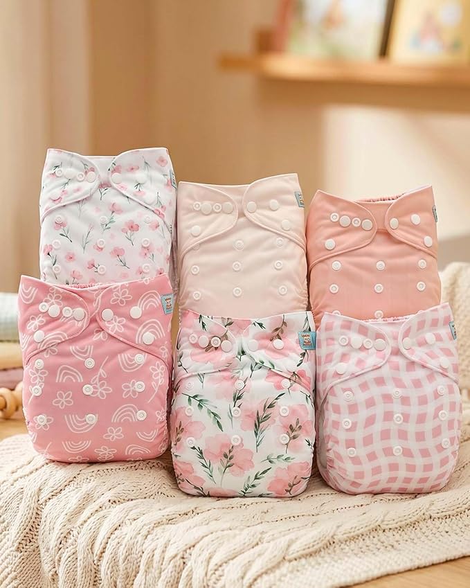 ALVABABY Baby Cloth Diapers 6 Pack with 12 Inserts Cloth Diaper Covers Adjustable Washable Reusable for Baby Girls and Boys 6DM138A
