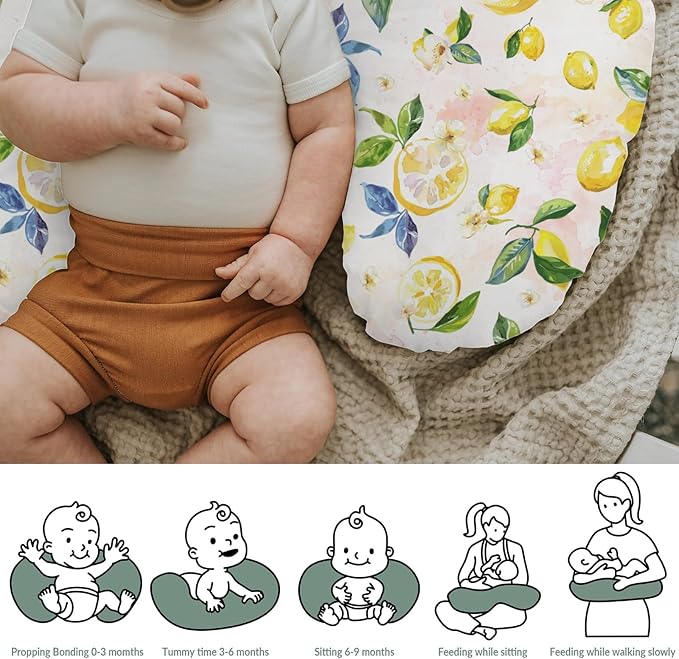 Vintage Lemons Baby Nursing Pillow Covers for Boy Girl Lemon Branch Leaves Flowers Nursing Pillowcase for Breastfeeding Pillows Tropical Summer Fruits Soft Stretchy Slipcovers for Newborn Infant