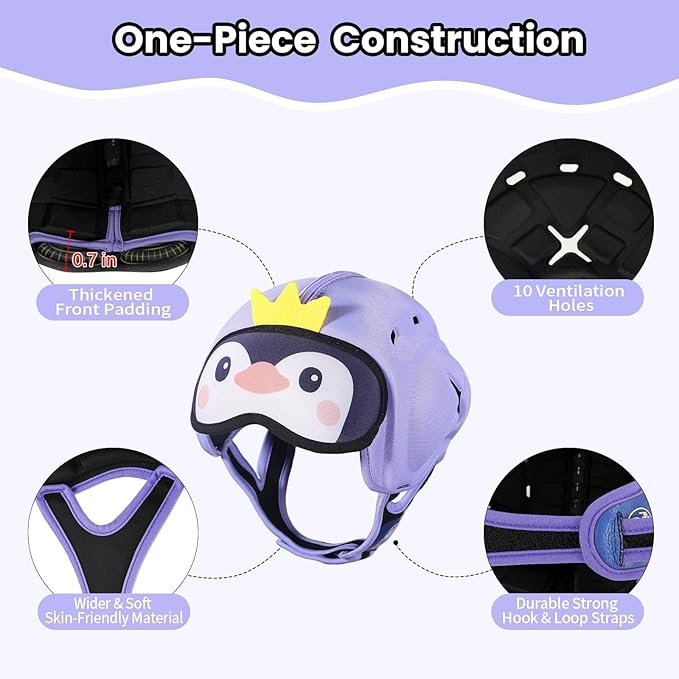 Mambobaby Baby Head Protector Helmet for Crawling and Walking, Breathable Soft Helmet, Ultra-Lightweight & Adjustable, Prevents Bumps Safety Helmet for Infants Toddlers 6-24 Months (Waddle Penguin)