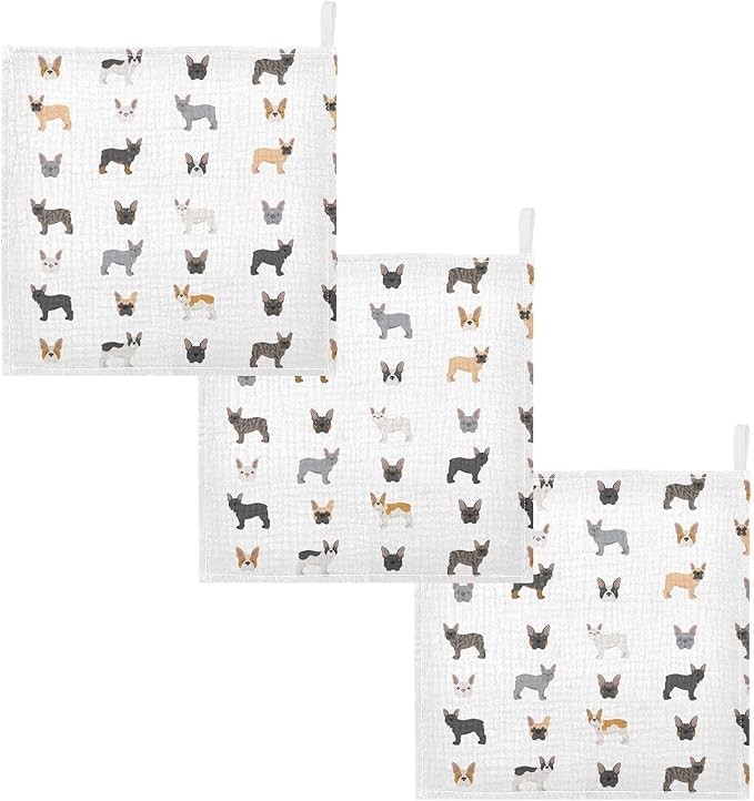 vvfelixl Baby Cotton Washcloths Different French Bulldog Infants Bath Towel for Unisex Puppy Face Towels for Newborn, Natural Baby Wipes Delicate Skin, 11.8 X 11.8 inch, one sizex5