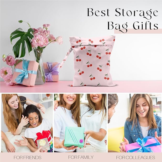 Wet Bag, Wet Dry Bag, Waterproof Swim Bags, Machine Washable Reusable Bags for Beach, Pool, Diapers, and Dirty Yoga Gym Clothes(Sweet Minimalist Cherry Design
