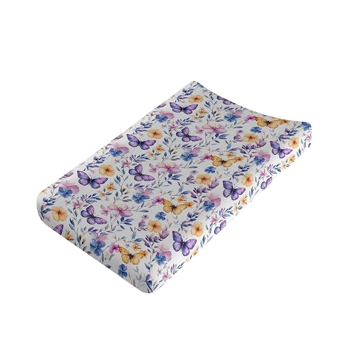 Butterfly Changing Pad Cover for Baby Floral Diaper Change Table Covers with Elastic Edge Easy to Install Baby Nursery Diaper Changing Pad Sheets