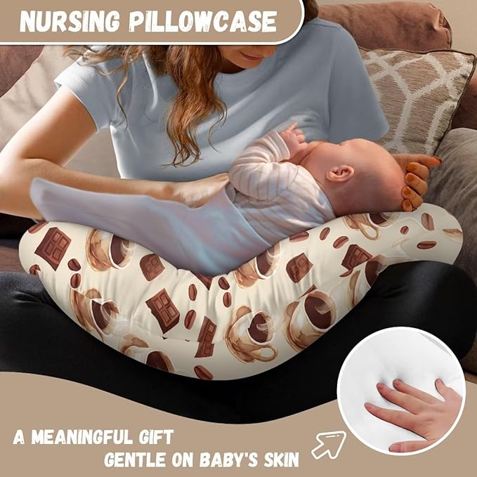 Chocolate and Coffee Nursing Pillowcase Newborn U-Shaped Breastfeeding Pillowcase Cushion Cover Soft and Easy to Clean