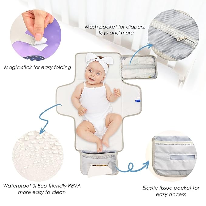Portable Changing Pad for Baby - Purple Butterfly Waterproof Diaper Changing Mat Travel Changing Pad with Built-in Pillow - Shower Gift for Baby