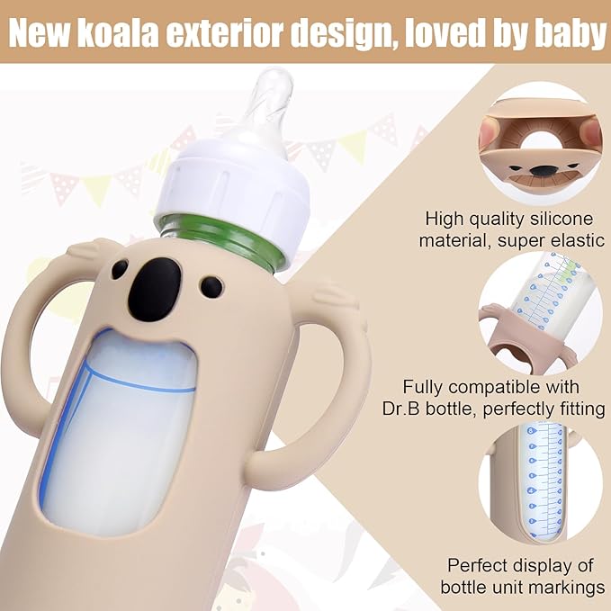 3 Pack Silicone Sleeves for Dr. Brown's Glass Bottles 8 OZ - Anti Breakage Baby Bottle Holder, Compatible with Dr. Brown's Glass Bottles for Babies with Handle (Other Products Cannot be adapted)