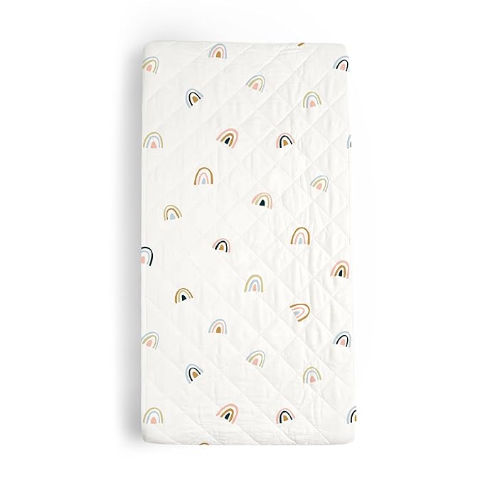 Makemake Organics Organic Changing Pad Cover GOTS Certified Organic Cotton Changing Table Cover Non Toxic Quilted Ultra Soft Girls Boys Neutral Nursery (16"x33", Rainbow)