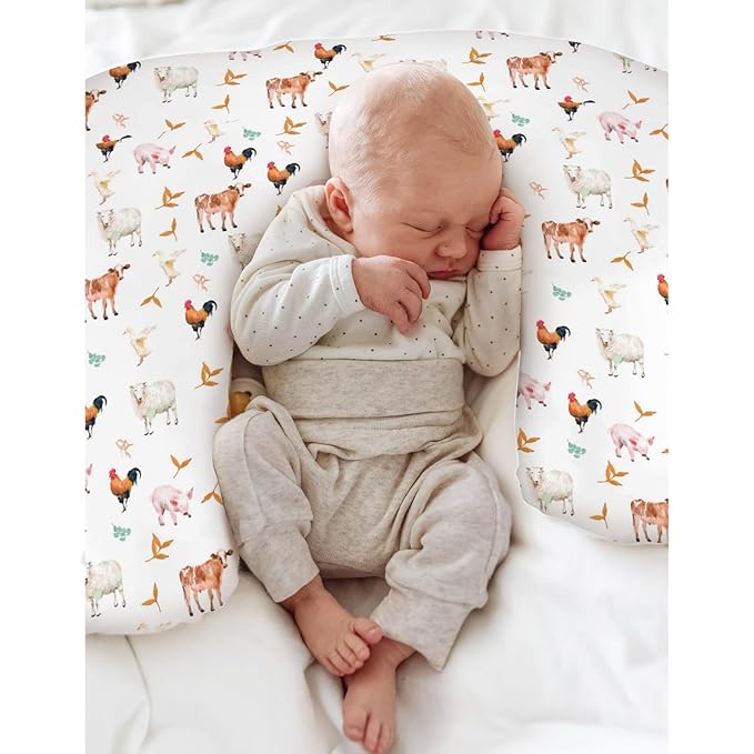 Watercolor Farm Animals Baby Nursing Pillow Covers for Boy Girl Pig Rooster Lamb Cow Duck Sunflowers Leaves Nursing Slipcovers for Breastfeeding Pillows Farm Life Soft Stretchy Removable Covers