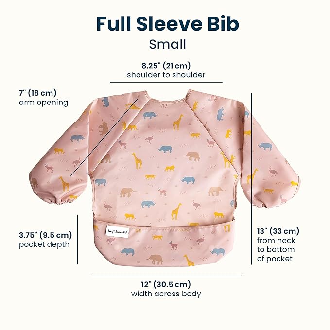 Tiny Twinkle Long Sleeve Bib for Babies & Toddlers | Waterproof Smock Bib for Eating | Machine Washable & Mess-Proof Feeding Essentials | Newborn Shower Gift (Petite Safari, 2-4Y)