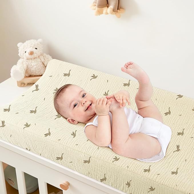 Bearmoss Baby Changing Pad Cover, Muslin [100% Cotton] Diaper Table Covers, 32'' x 16'' Soft Breathable Changing Pad Sheets for Unisex Baby Girls and Boys with Strap Holes (Goose)