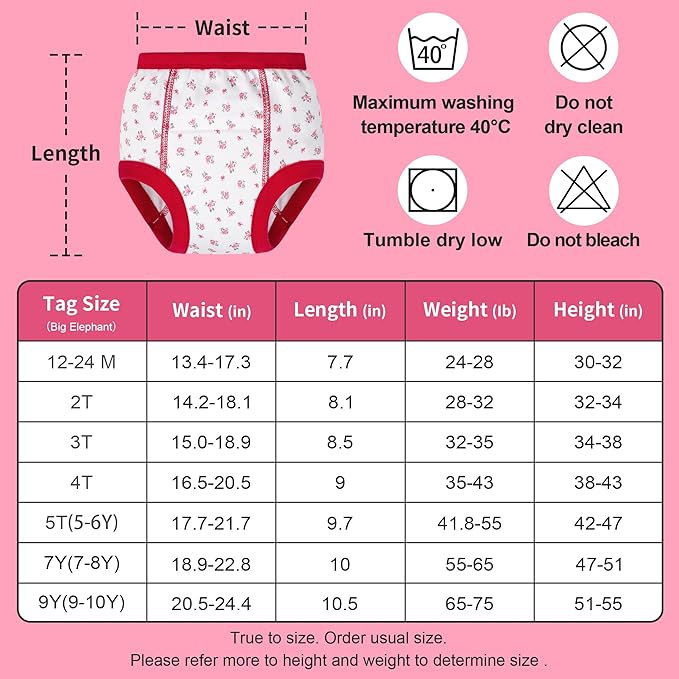 BIG ELEPHANT 10-Pack Baby Potty Training Underwear, Soft 100% Cotton Absorbent Training Pants for Boys & Girls, 3T