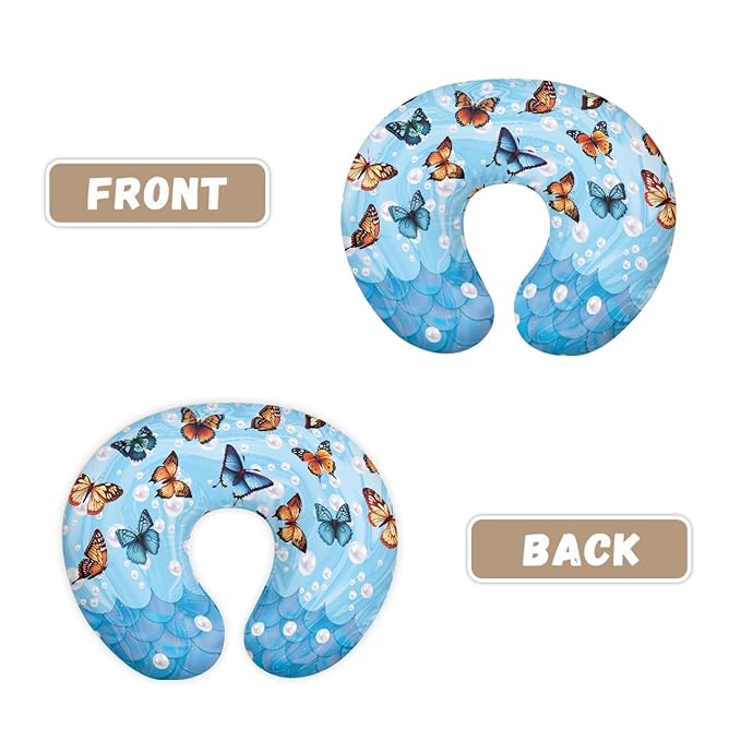 Forchrinse Colorful Butterfly Pearls Blue Mermaid Nursing Pillow Cover Ultra Soft Feeding Pillow Slipcover for Breastfeeding Moms