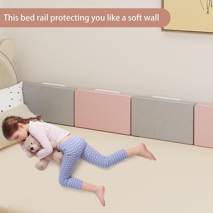 Bed Rail, Bed Bumper for Toddlers, Kid, 78.7 Inch Bed Side Rails Safety for Queen, King, Full, Twin, Bunk, Dorm Beds to Prevent Falls, Bed Barrier for Dogs, Easy Installation (Pink, 4 Packs)