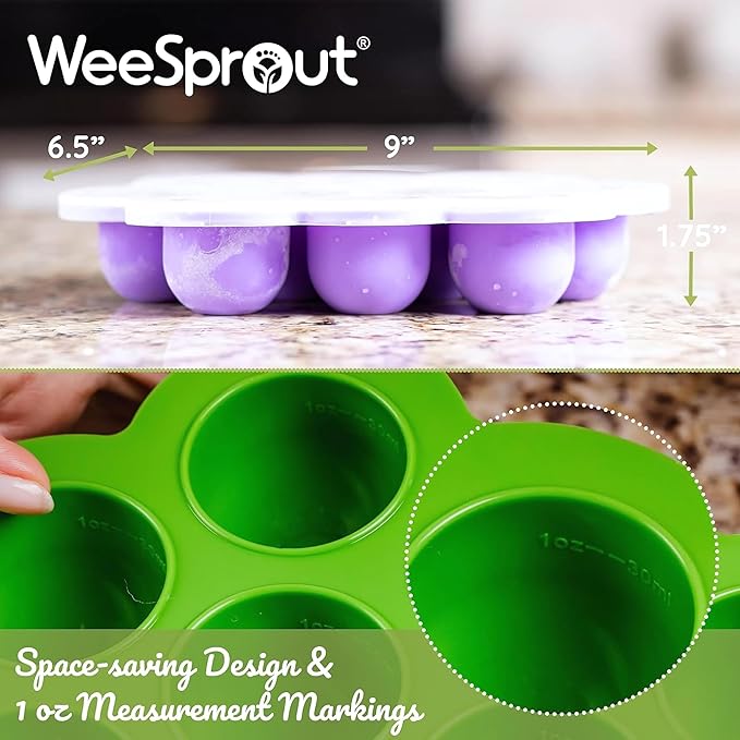 WeeSprout Baby Meal Prep Bundle - Glass Baby Food Storage Jars Containers with Plastic Lids & Silicone Freezer Tray - Microwave, Freezer & Dishwasher Safe - for Baby Food & Breast Milk