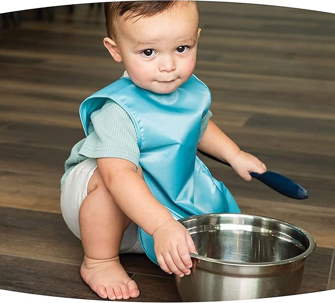 Tiny Twinkle Mess Proof Baby Bibs | 2 Pack Waterproof Toddler Bib for Eating | Baby Apron for Feeding, Machine Washable, Perfect Shower Gift (Slate Olive, 6–24M)