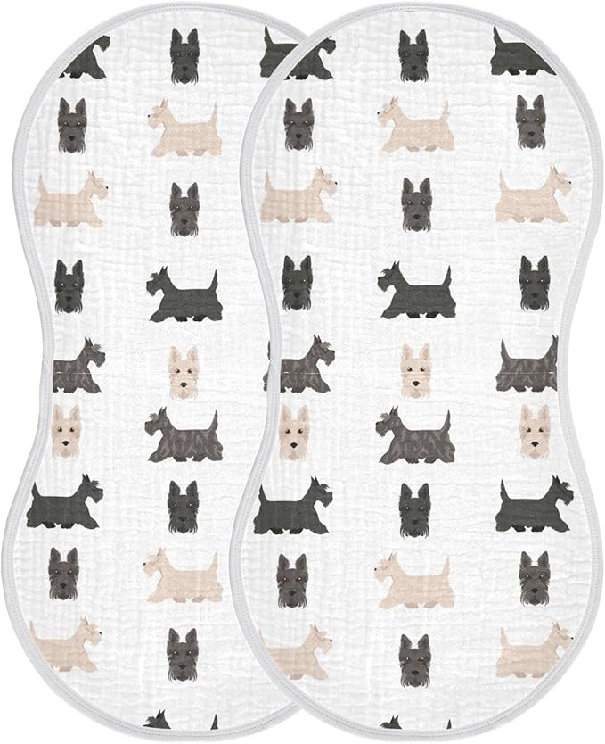vvfelixl Muslin Burp Cloths Scottish Terrier Dogs Baby Washcloths for Baby Girl Boys 2 Pack