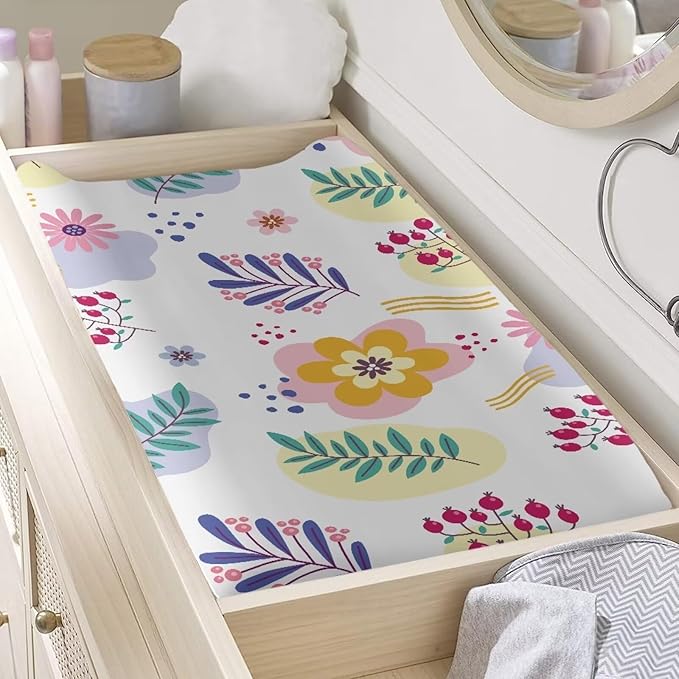 Flower Changing Table Cover for Boys Girls Soft Breathable Table Sheets Baby Changing Pad Cover Washable Diaper Changing Cover Easy Installation