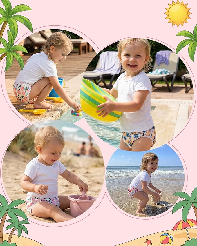 Babygoal Swim Diapers 3 Pack for 8 Months-3 Years Infant and Toddler Girl, Reusable Adjustable Washable for Baby Swimming Lessons 3ZSD42-B