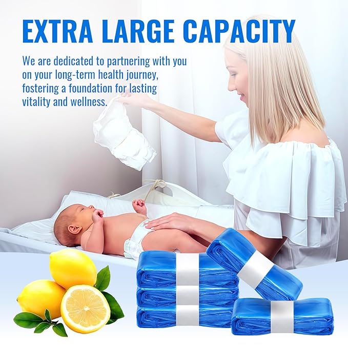 Compatible with Diaper Genie Pails Diaper Pail Refills | 3 Pack Lemon Scent Continuous Long-Roll Liner Refills | Leak-Resistant Odor-Control Disposal Bags for Baby | Easy Cut & Tie Design