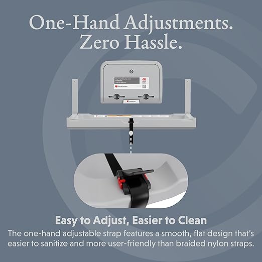 Foundations Elements Horizontal Wall Mounted Baby Diaper Changing Station & Liner Dispenser, Oversized Changing Surface, One Person Installation, Gray (300-EHLD-01)