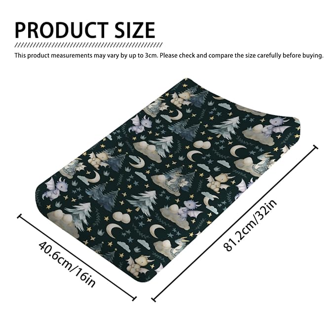 Fairytale Dragons Baby Changing Table Pad Covers Boy Girl 32''x16'' Cute Dragons Eggs Moon Stars Trees Fitted Diaper Change Table Mats Dreamy Animal Soft Breathable Nursery Cradle & Bassinet Sheets
