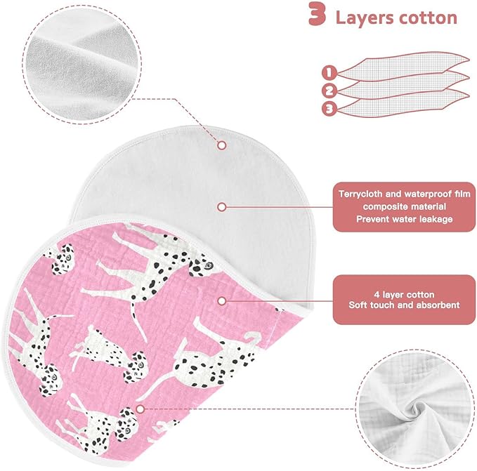 Dalmatian Dogs On Pink Muslin Burp Cloths for Baby 1 Pack 100% Cotton Baby Washcloths Bibs for Boy Girl