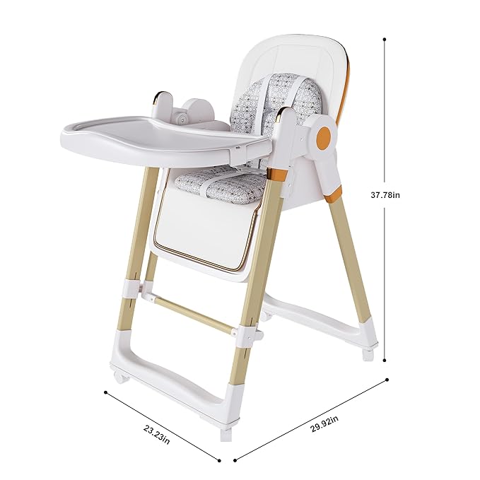 Foldable Baby High Chair with 150° Swing & Recline,Convertible High Chairs for Babies and Toddlers,5 Height Levels,3 Backrest & Footrest Positions,Removable Double Tray,Lockable Wheels (White)