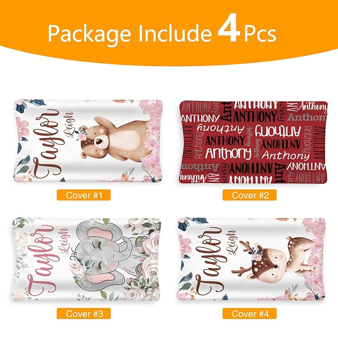 Custom Changing Pad Cover Set - Jersey Knit Comfy CozyUltra Soft Unisex Diaper Changing Table Covers with Personalized Name for Baby Boys Girls - Waterproof Ultra Soft 4 Pcs Set Style16
