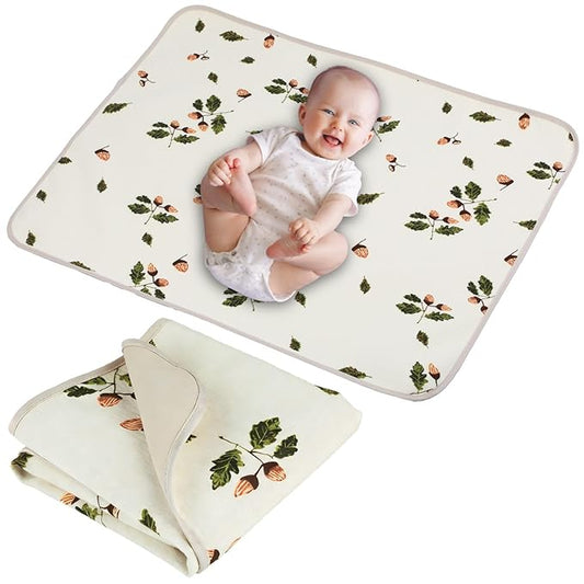 Baby Diaper Changing Pad, 19.7"x25.6" Waterproof Changing Pad Liners with 100% Muslin Cotton Front Top and Leather Back, Soft and Absorbent Portable Changing Mat for Travel, Changing Station