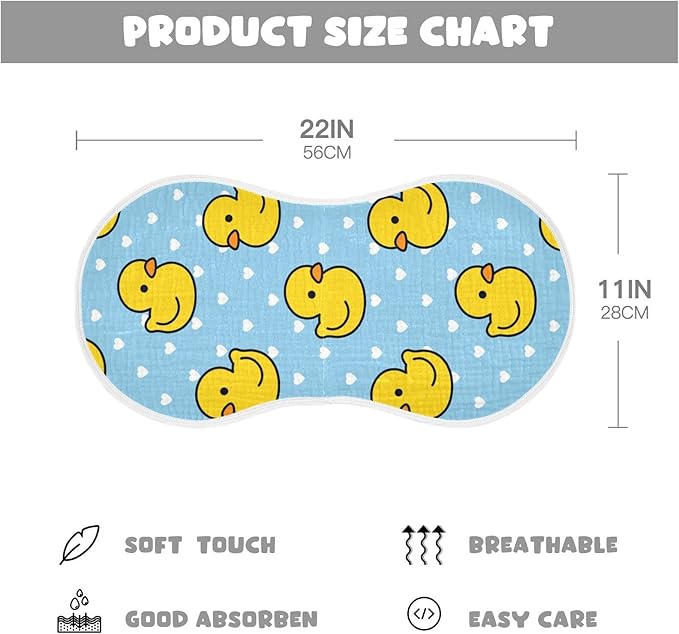 Cartoon Cute Duck Heart Pattern Muslin Burp Cloths for Baby 4 Pack 100% Cotton Baby Washcloths Bibs for Boy Girl