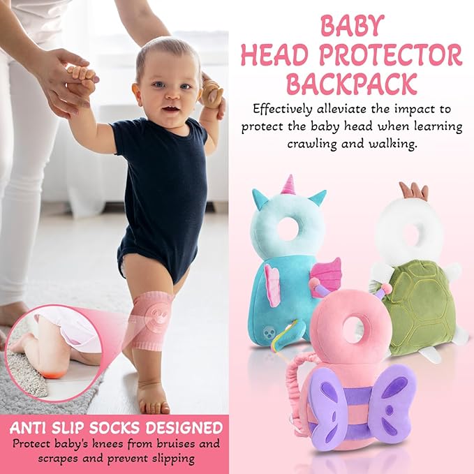 Baby Walker Head Protector – Adjustable Baby Head Protector Backpack, Baby Backpack Head Protection Pillow and Anti-Fall Safety Gear with Cute Design, for Crawling Babies, Walking, and Playing