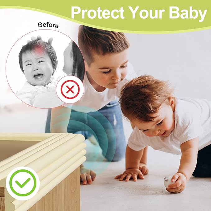 Baby Proofing Wall Corner Protector,Edge Guard Corner Protector,6.56ft Thinken Soft Corner Protectors Pre-Taped Soft Rubber Foam Edge Cushion for Furniture (Brown-L, 6.56Ft x 11.8" W x 0.47" Th)