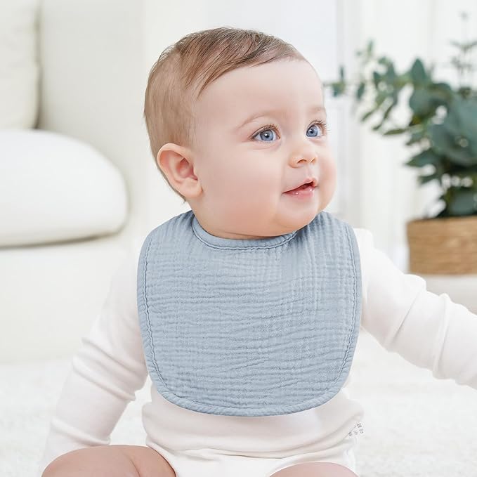 Bearmoss Baby Bibs for Drooling and teething 100% Cotton Muslin Bibs for Baby Boy & Girl,Adjustable, Ultra Absorbent,8 Pack