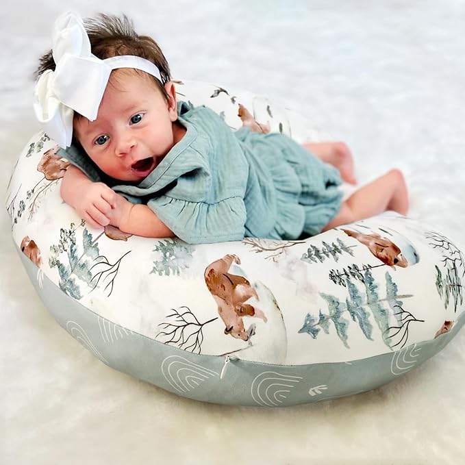 GRSSDER Nursing Pillow Cover, Stretchy Soft Minky Fabric Covers, Fit Most Nursing Support Pillows for Breastfeeding, Comfortable Safe Pillow Cover, Stylish Cute Bear Pattern