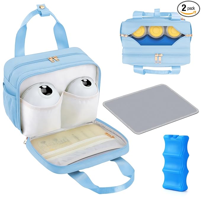 PIIOSER Breastmilk Cooler Travel Bag with Ice Pack, Compatible with Wearable Breast Pumps & Accessories - Portable Hands Free Breast Pump Carrying Case for Nursing & Working Moms, Blue