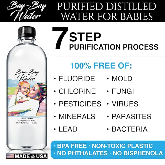 36 Pack Distilled Water by Bay Bay Water - Baby Water for Mixing Formula - Fluoride Free 16.9 fl oz