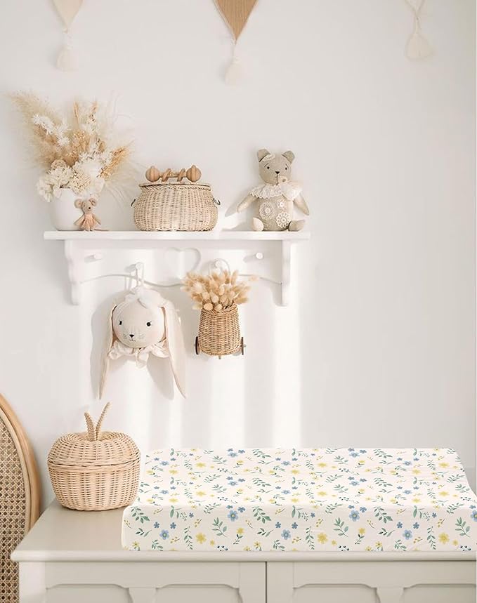 Changing Pad Cover for Baby Boy Girl 2 Pack, Muslin Changing Table Pad Covers with Boho Style, Neutral Nursery Bedding Essentials Soft and Breathable (Spring Garden & Sage)