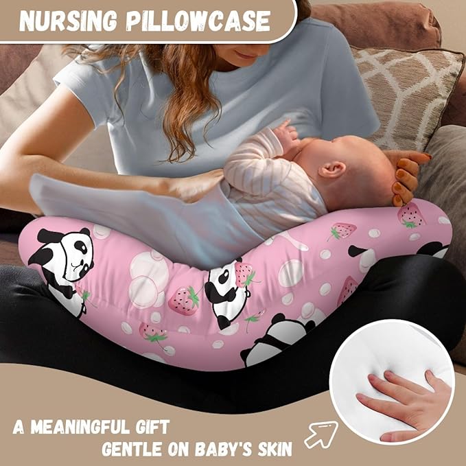 Forchrinse Cute Panda Nursing Pillow Cover for Baby Girls Breastfeeding Pillow Case Nursing Pillow Slipcover Easy to Care
