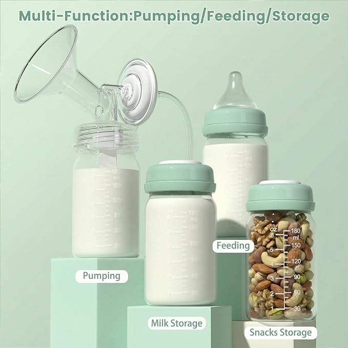 2pcs Breast Milk Storage Bottles 6oz/180ml Compatible with Spectra S1 S2 9 Plus,Motif Luna/Ameda MYA/Bellababy Pumps, Wide-Neck Collection Bottle Container for Fridge, Pumping Bottles