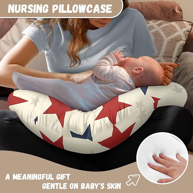American Stars Baby Nursing Pillow Cover Soft Comfortable 4th of July Newborn Nursing Pillow Case Stain Resistant and Scratch Resistant