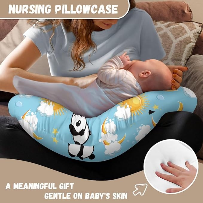 Baby Cute Panda Nursing Pillow Cover Neutral Breathable Pillow Cover Super Soft and Stretchy with Hidden Zipper for Newborn