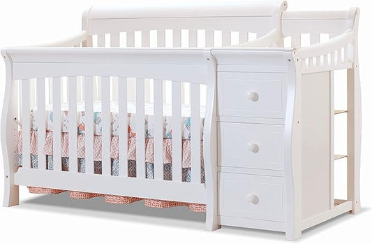Sorelle Furniture Princeton Elite Crib and Changer Classic -in- Convertible Diaper Changing Table Made of Pine Wood Non-Toxic Finish Wooden Baby Bed Toddler Childs Daybed Full-Size Nursery - White