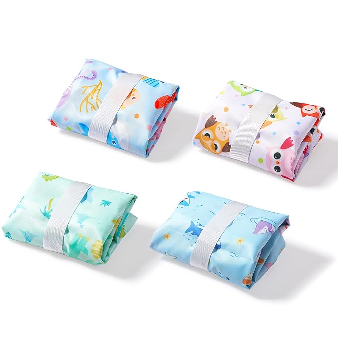 Frienda 4 Pieces Cloth Diaper Wet Dry Bag, Waterproof Reusable Washable Bag for Baby Items and Travel Zippered Pockets with Handle, Beach, Swimsuit, Dirty Gym Clothes and Toiletries(Animal)