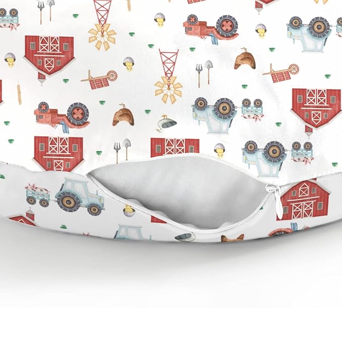 Farm Animals Life Baby Nursing Pillow Covers for Boy Girl Tractor Barn Pig Hen Duck Windmill Nursery Feeding Pillowcase for Breastfeeding Pillows Farmyard Soft Stretchy Slipcover for Newborn Infant