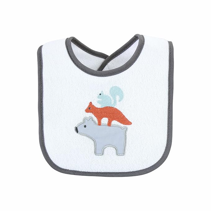Hudson Baby Unisex Baby Cotton Terry Drooler Bibs with Fiber Filling, Boy Gray Woodland, One Size